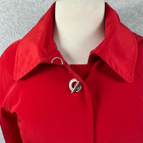 Vintage London Fog Rain Coat Womens Size M Red Hood Mid-Length - Picture 2 of 14